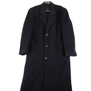 John Ashford Mens Overcoat 100% Wool 46" length Size 40R Black 3 Button